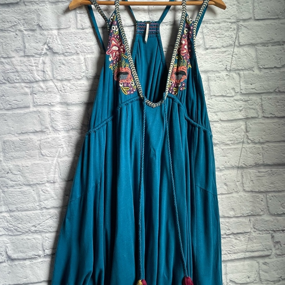 Free People Teal Embroidered Dress Medium